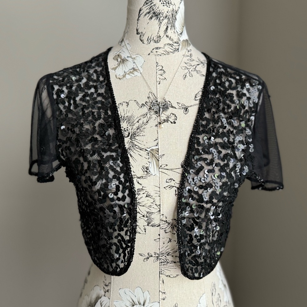 Vintage Y2K XL Micro Mesh Sequined Short Sleeve Bolero Shrug